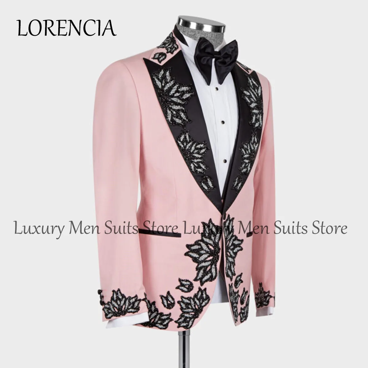 Formal Applique Men Suits Beads Peak Lapel Groom Wedding Tuxedos 3 Pieces Sets Male Prom Blazer Double Breasted Costume Homme