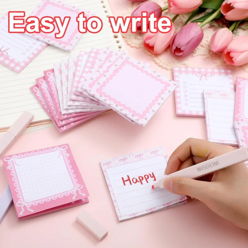 Notes autocollantes à nœud rose, bloc-Notes auto-adhésif détachable de Style Ins, autocollants de liste de choses à faire, bloc-Notes d'école et de bureau, cadeau de récompense 1 pièce