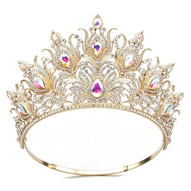 Royal Queen Large Round Diadem Miss Pageant Crown Tiaras for Women Bridal Wedding Party Prom Hair Jewelry Accessories