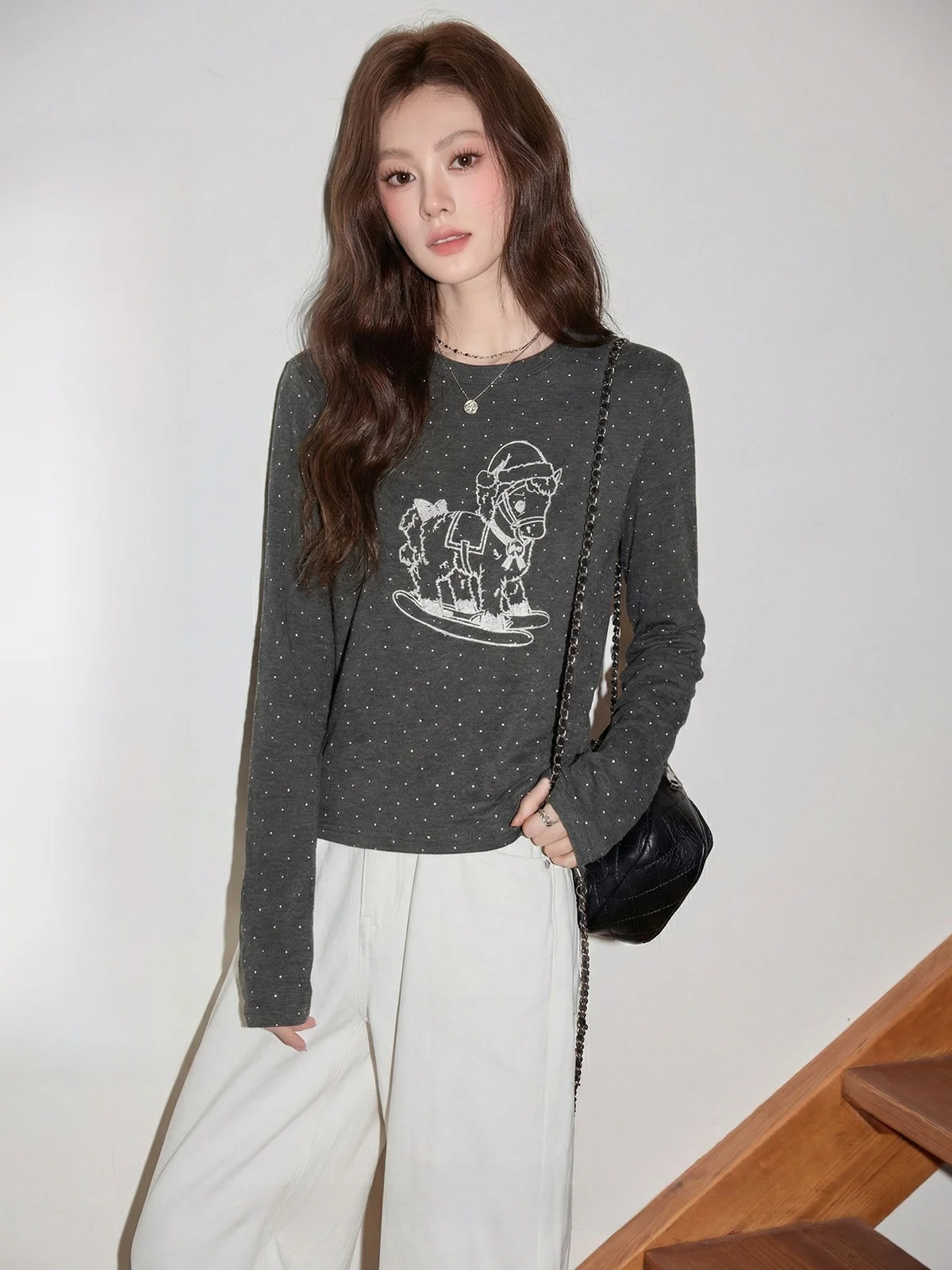 

Весенняя женская футболка с длинным рукавом, облегающая, с принтом в горошек, повседневная, универсальная, базовый слой, топ