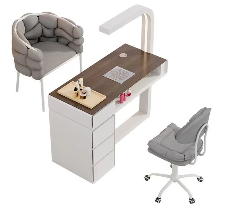 Stainless Steel Nail Art Table Chair Set Single/Double Multifunctional Light Luxury Modern Design Cream Style Nail Bar Manicure