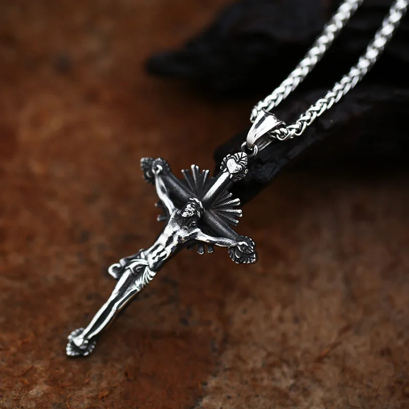 BEIER Christ Jesus Pendant Necklace 316L Stainless Steel Cross Chain Heavy Men Jewelry Gift Religious Jewelry  BP8-083