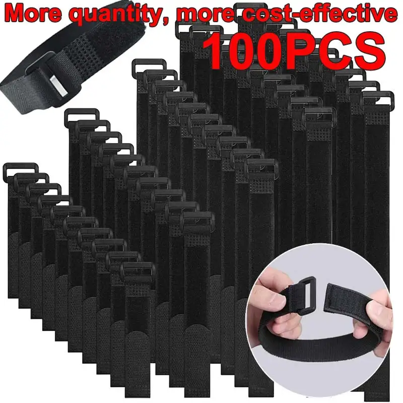 10-100PCS Reusable Cable Ties Hook and Loop Cinch Wrapping Straps Nylon Adjustable Fastener Securing Strap for Wire Management