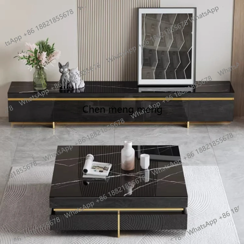 

Simple modern small apartment living room after rock slab suspended TV cabinet coffee table combination