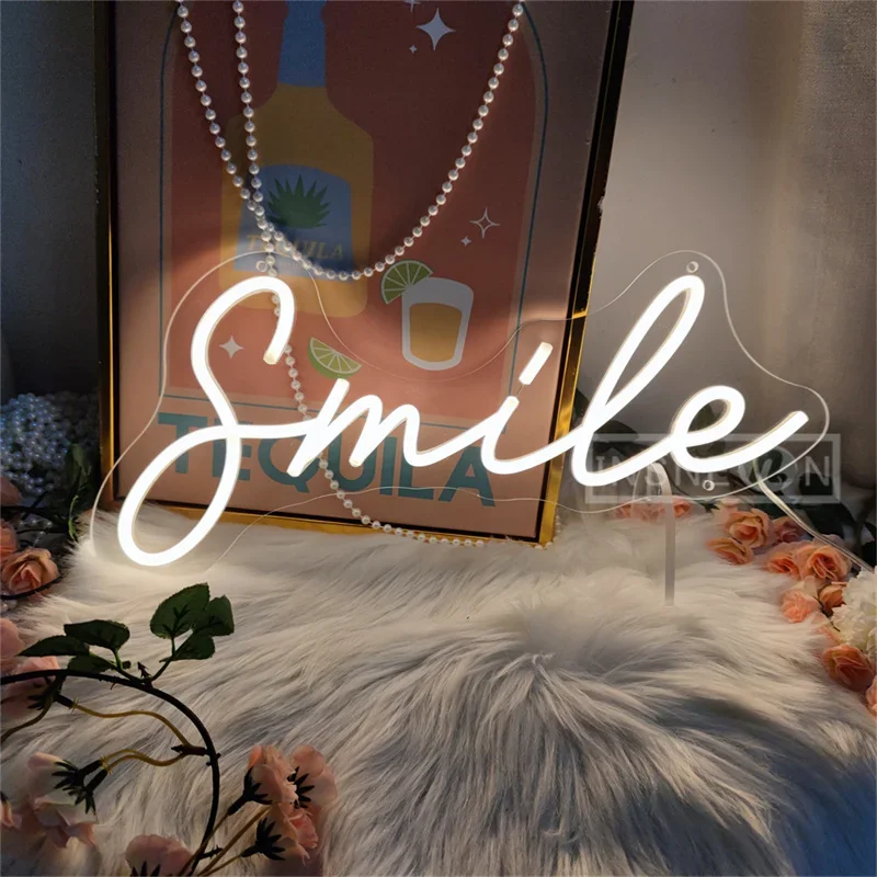 Неоновая вывеска Smile, Настольная/спальная неоновая вывеска для комнаты девочки, дня рождения, вечеринки, кемпинга, бара, украшение на День святого Валентина, Рождество, неоновая вывеска