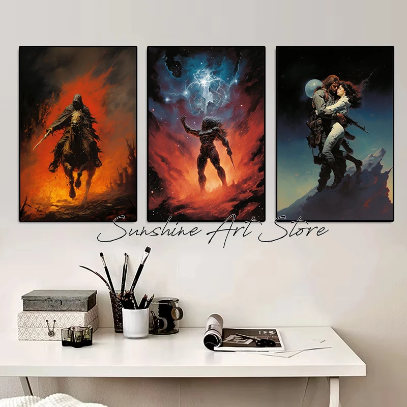 Vintage Space Comic Style Astronaut Alien Technology Vintage Sci-Fi Planet UFO Poster Canvas Painting Wall Pictures Home Decor