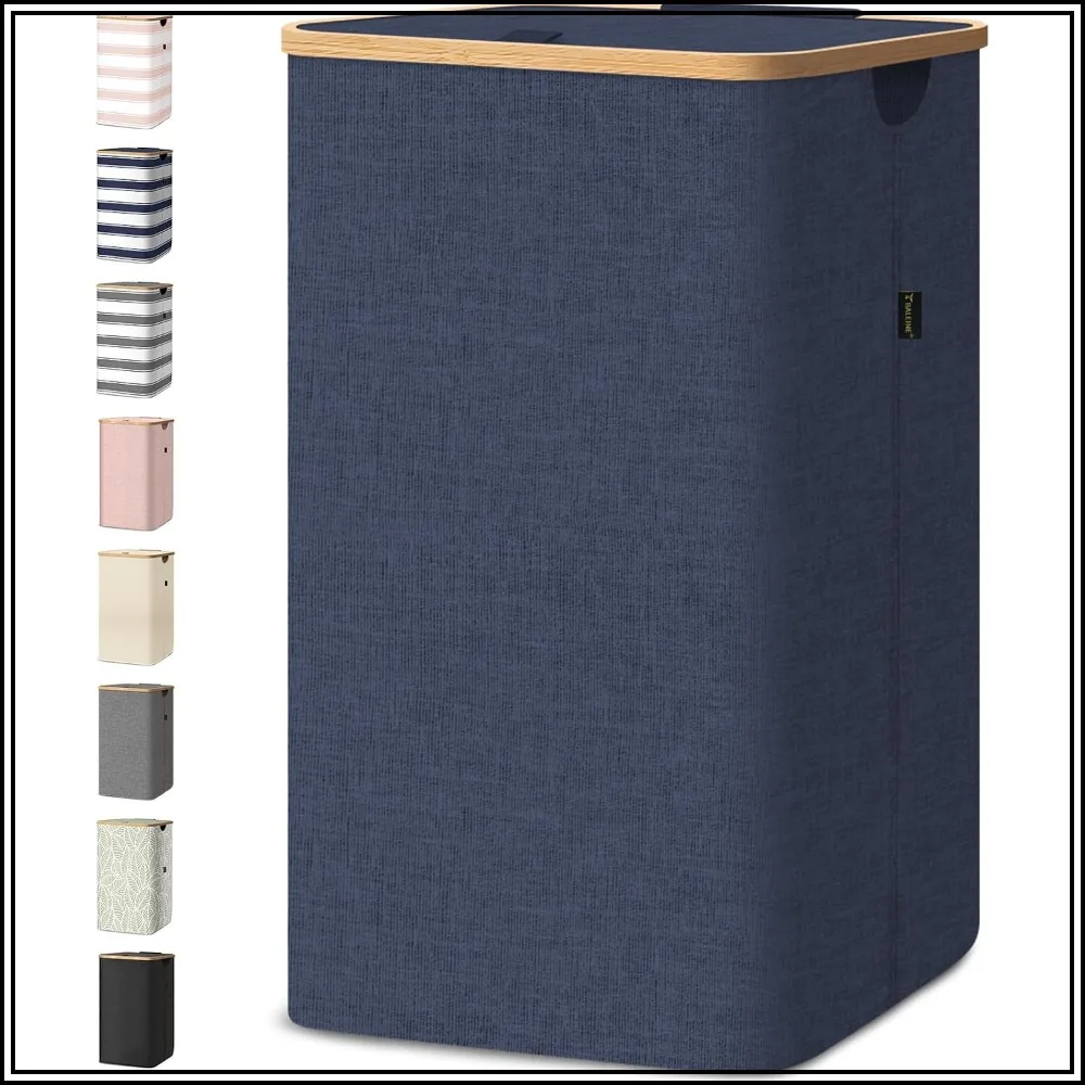 Tall Laundry Hamper with Lid, 26 Gal Bamboo Handle Basket, Large Capacity Clothes Storage Bin