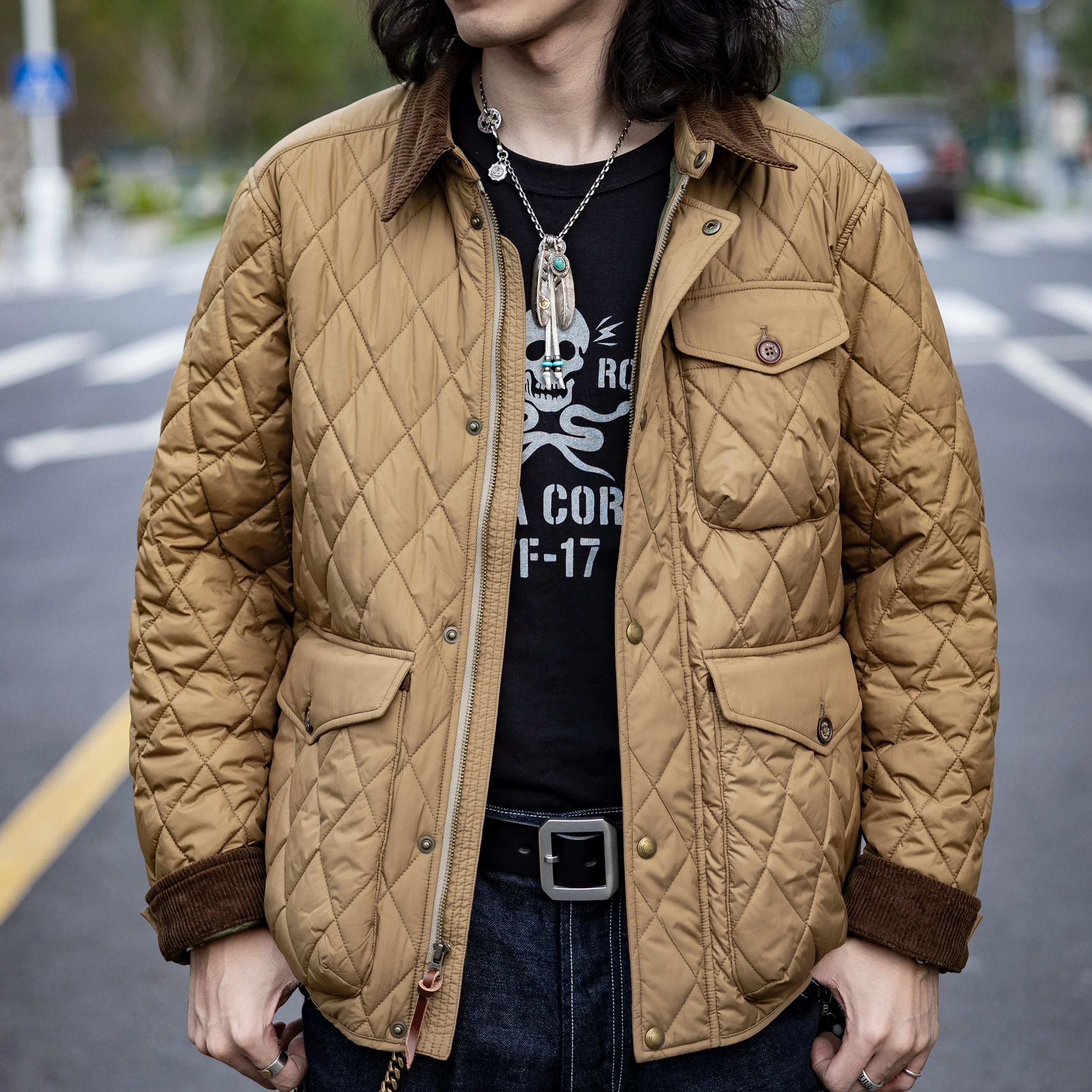 RLWT-0001 Red Tornado Heritage Style Diamond Quilted Jacket Mans Corduroy Collar Multi-Pocket Padded Coat