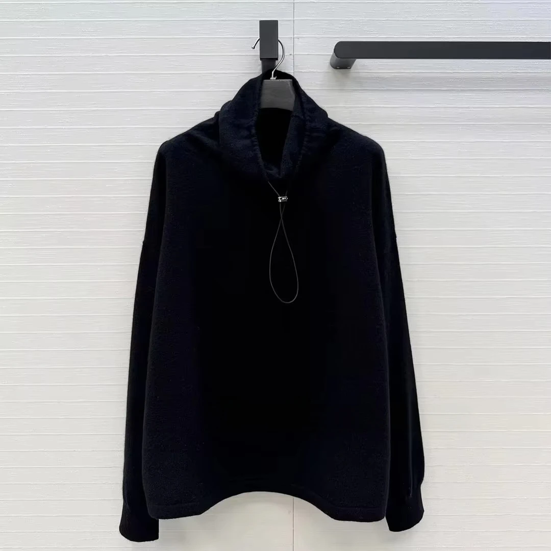 2026 New Autumn Drawstring Half High Collar Design Loose Casual Cashmere Knit Basic Pullover Women Solid Color Fashion Sweater