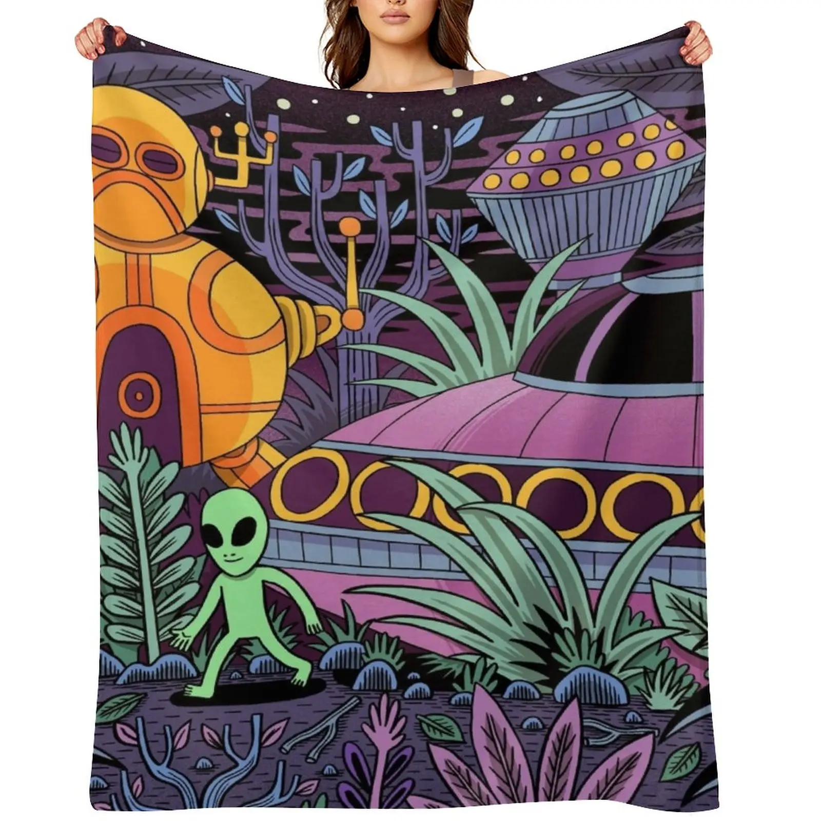 

UFO Landing Throw Blanket Travel Cute Single Bed linens Blankets