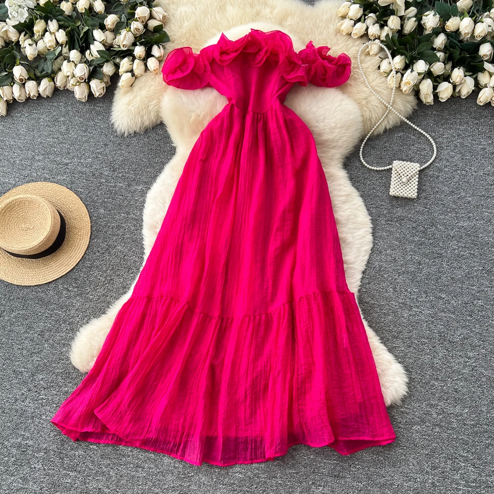 فستان أنيق حلو بدون أكتاف ورقبة مائلة فستان كوري أنيق للحفلات فستان نسائي أنيق للخريف #4