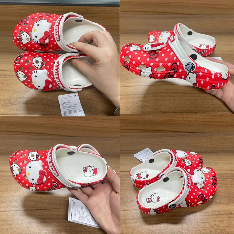 Miniso Sanrio Hello Kitty Sanrio Hole Sandals Slippers Kt Cat Sandals Kawaii Eva Anime Home Beach Shoes Summer Slippers Kid Gift