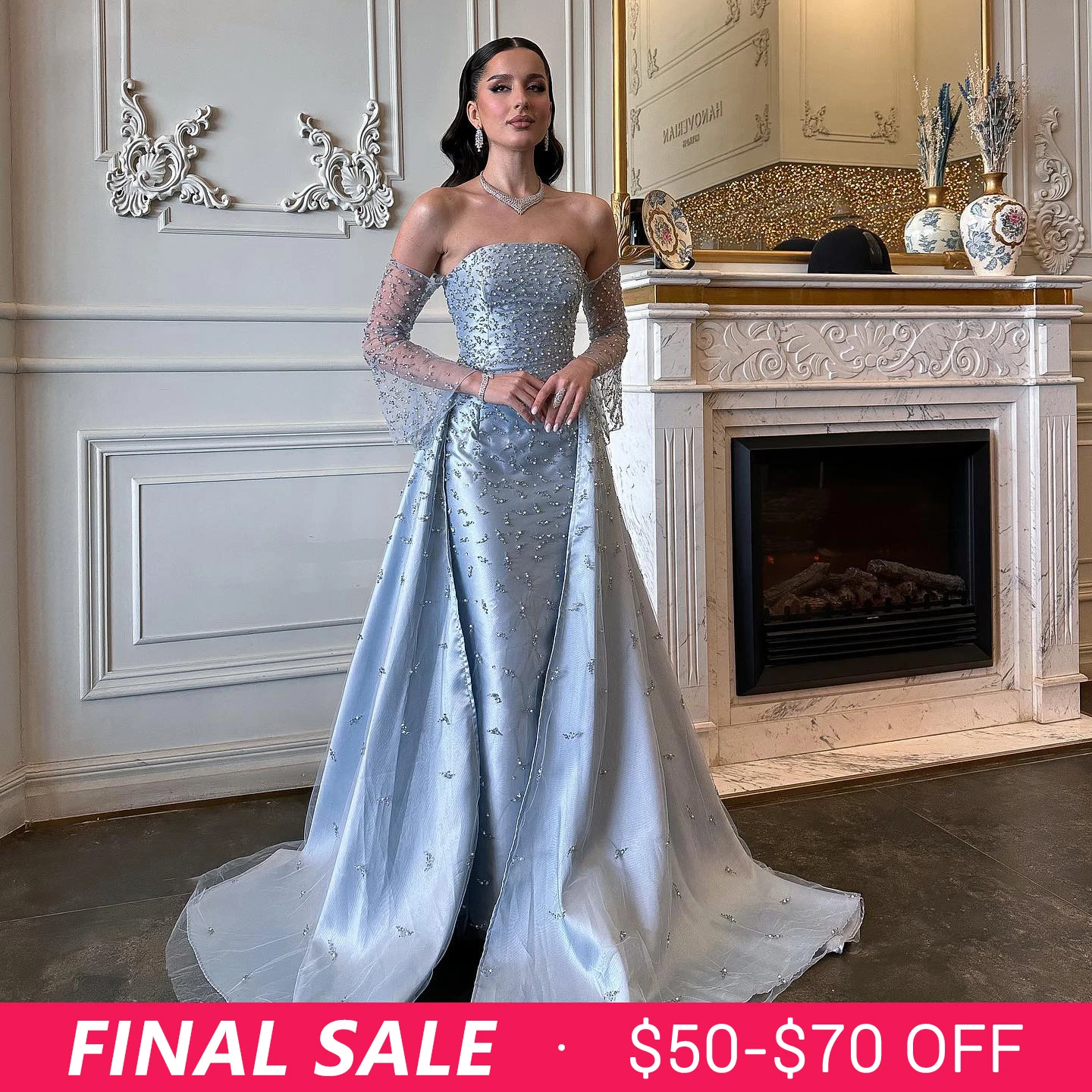 evening dress dubai A Line Green Tulle Evening Dresses Formal Prom Dress Dubai Party Gown –  Simplepromdress main image 1