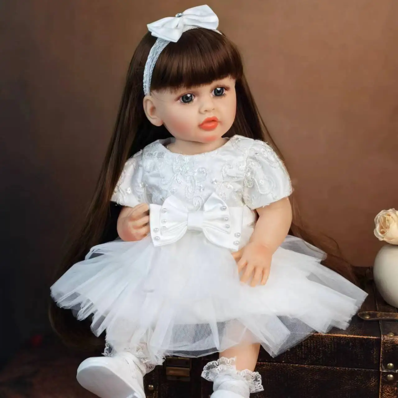 

55 cm Soft Silicone Vinyl Reborn Baby Girl Doll 22 Inch Realistic Princess Newborn Doll Decoration Halloween Christmas Gift Toy