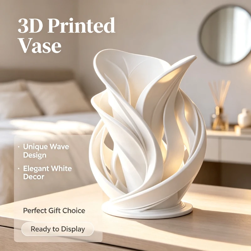 3D Printed Abstract Twisted Leaf Vase Modern Art Sculpture Vase Nordic Minimalist Tabletop Decor Dried Flower Vase