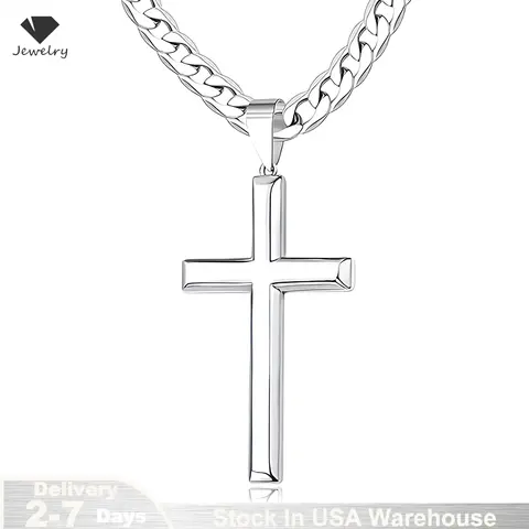 925 Sterling Silver Cross Necklace for Men Women Durable Cuban Crucifix Pendant Necklace Religious Jewelry Gift Ships from USA