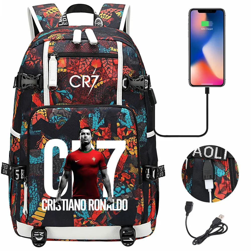 CR7 Backpack Women Men Waterproof Backpack Back Bag for Teens USB Capacity 18inch Laptop School Bags Boys Girls Travel Mochilas