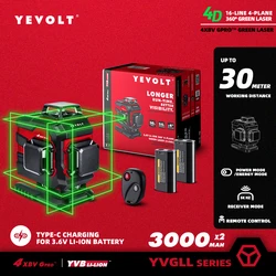 YEVOLT YVGLL4XS16DP 4-Plane Green Laser Level 4D 16 Lines with  All Day Work Self-Leveling Measuring Horizontal & Vertical Tools