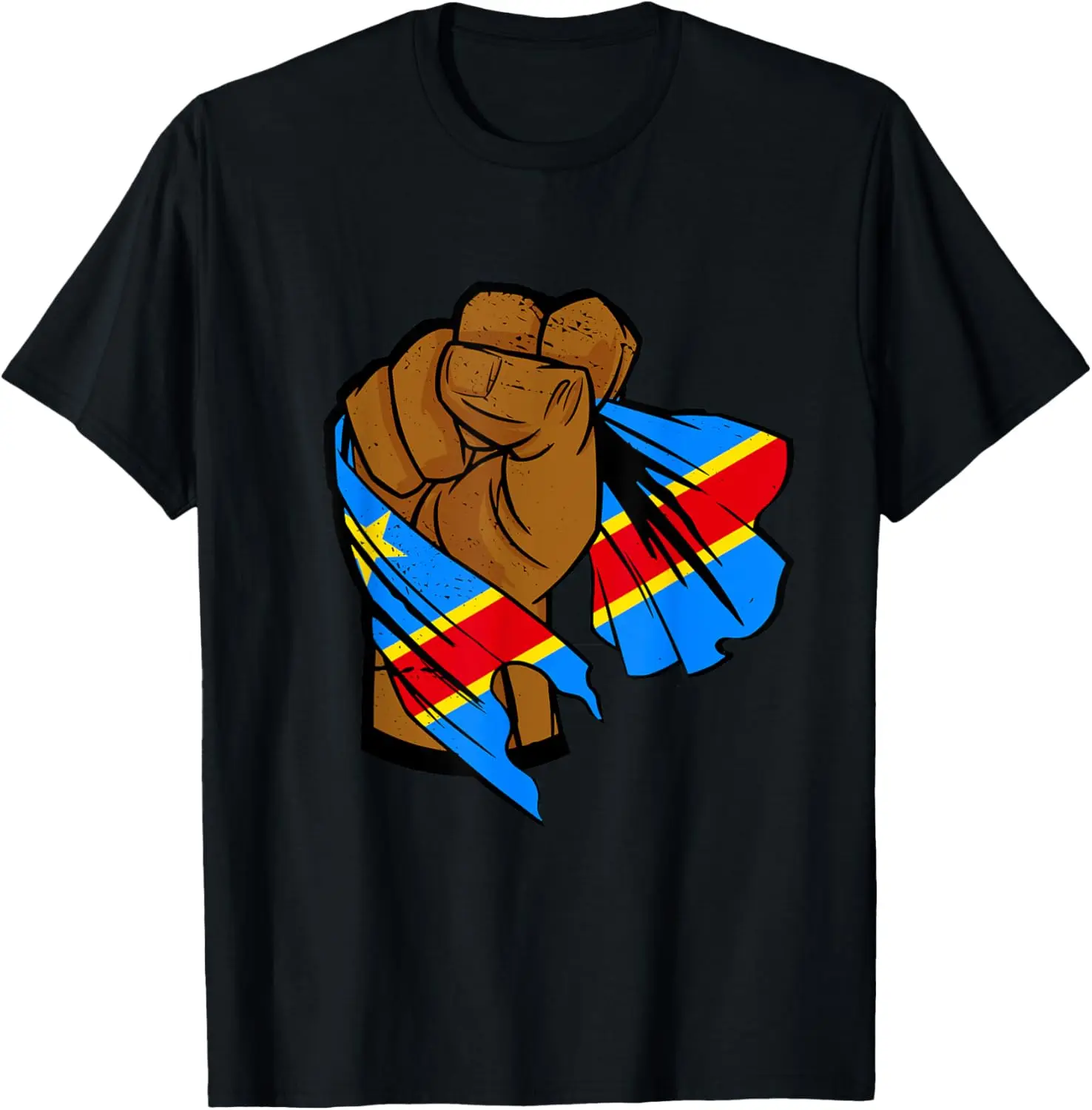 Flag Republic Of Congo DRC Handfist Congolese Roots T-Shirt 100% Cotton Trendy Y2K Short-Sleeve Tee-Soft, Quick-Drying,