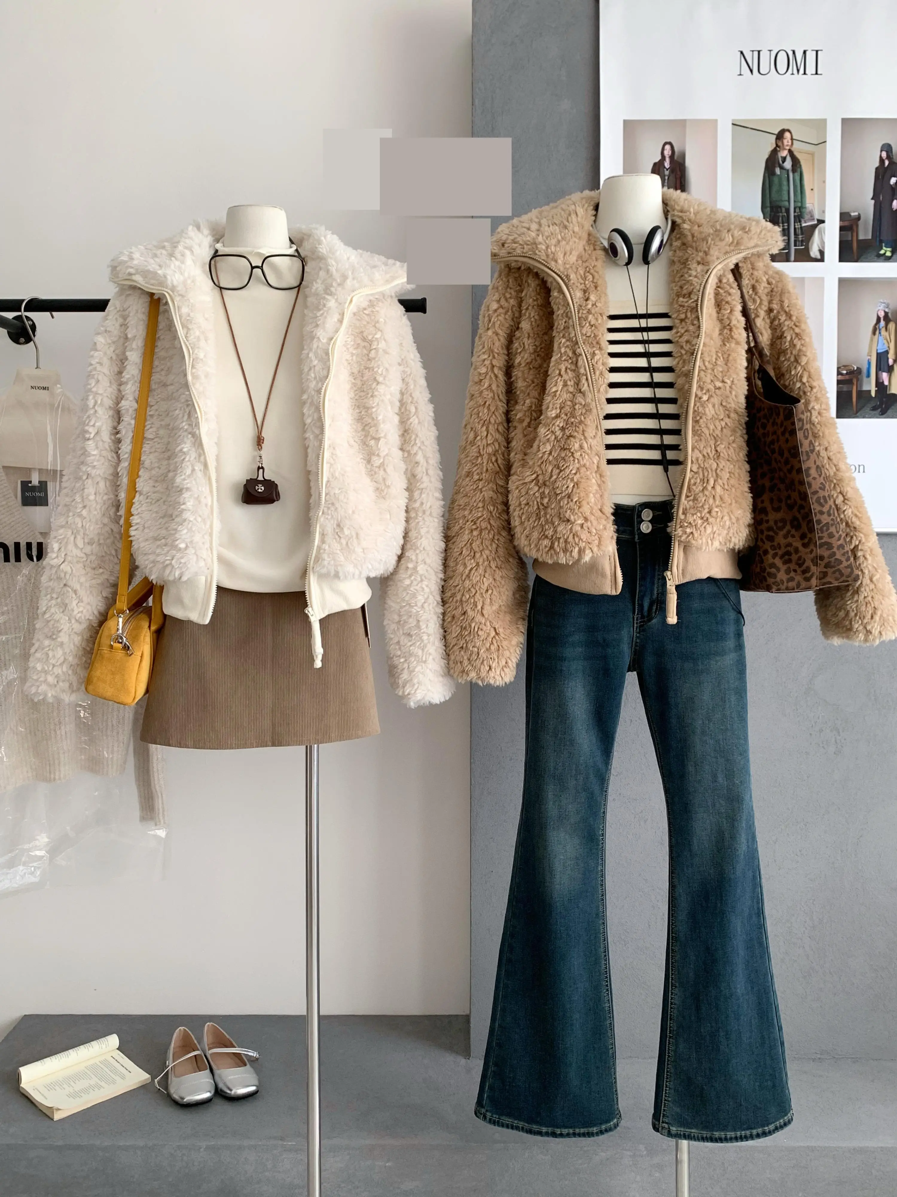 المرأة الخريف الشتاء فو الصوف زمم كم طويل معطف فضفاض سيدة الشارع الشهير فروي زمم سميكة الدافئة أبلى #1