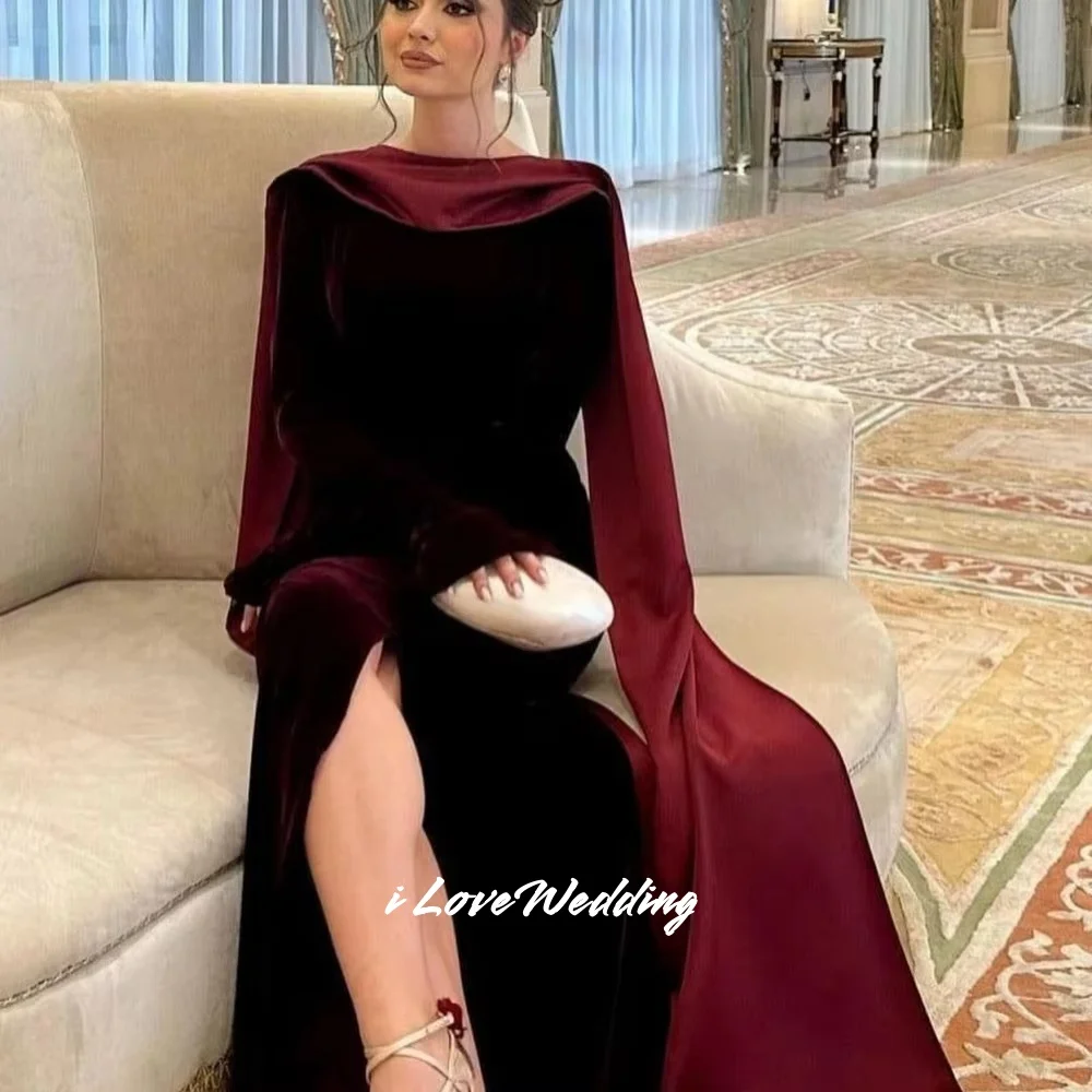 블랙 O넥 이브닝 드레스 2025 긴 소매 백리스 진주 인어 스타일 슬릿 플리츠 웨딩 파티 드레스 맞춤 제작