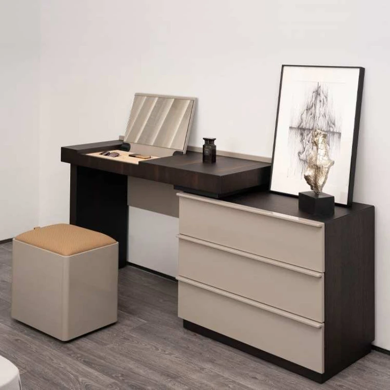

Italian minimalist bedroom dresser high-end solid wood smoky color dressing table storage cabinet drawer