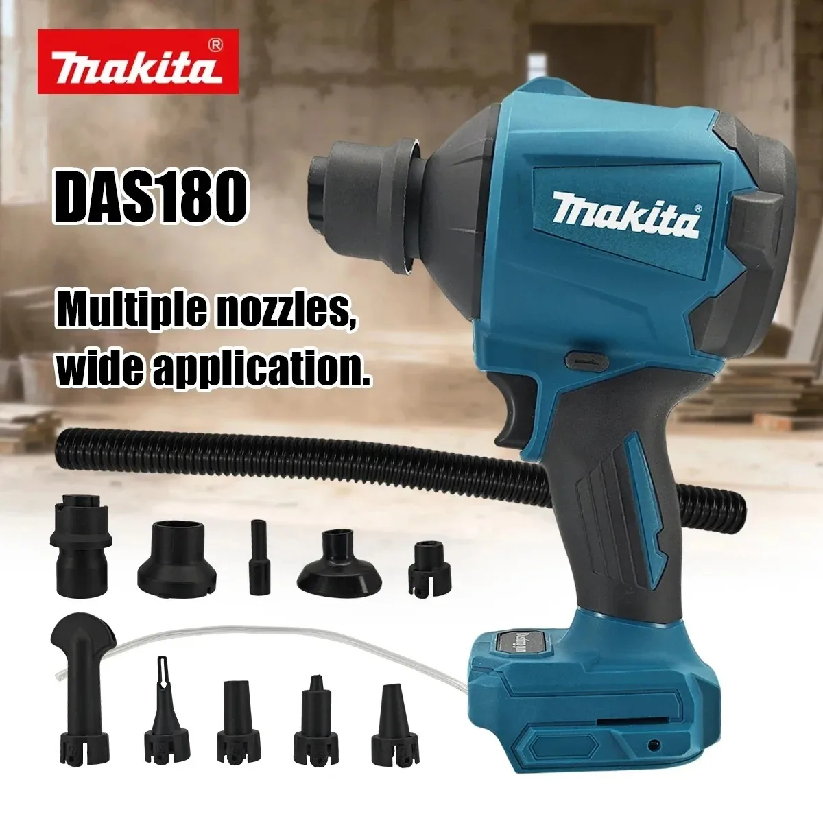 Makita DAS180 18V Cordless Brushless Multifunctional Air Blower Inflator With Nozzles For Home Garage Workshop Cleaning