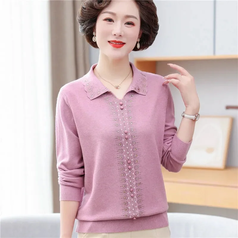 2024 New Middle-aged Mother\'s Sweater Women\'s Pullovers  Spring Autumn Casual Elegant Cashmere Sweater Knitwear Female