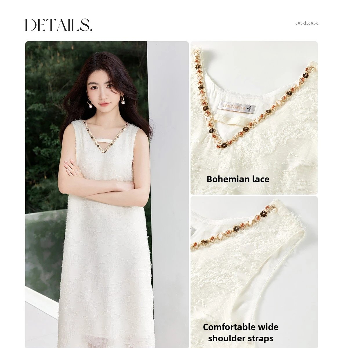 SENTUBILA Luxuriöses Damen-Elegantes Partykleid 2025, Sommer, Aprikose, lässig, V-Ausschnitt, aushöhlen, gerade, Midi-Kleid, Kleidung Q52LP1605