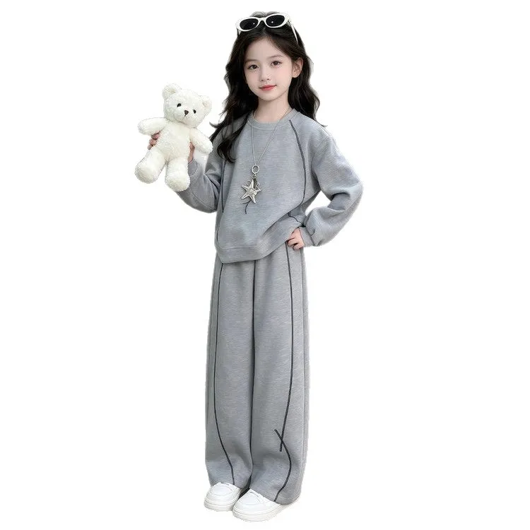 2026 autumn winter girls Children set long sleeve Teenager top sweatshirt t-shirt + wide leg pants tracksuit 4 8 10 12 14 year