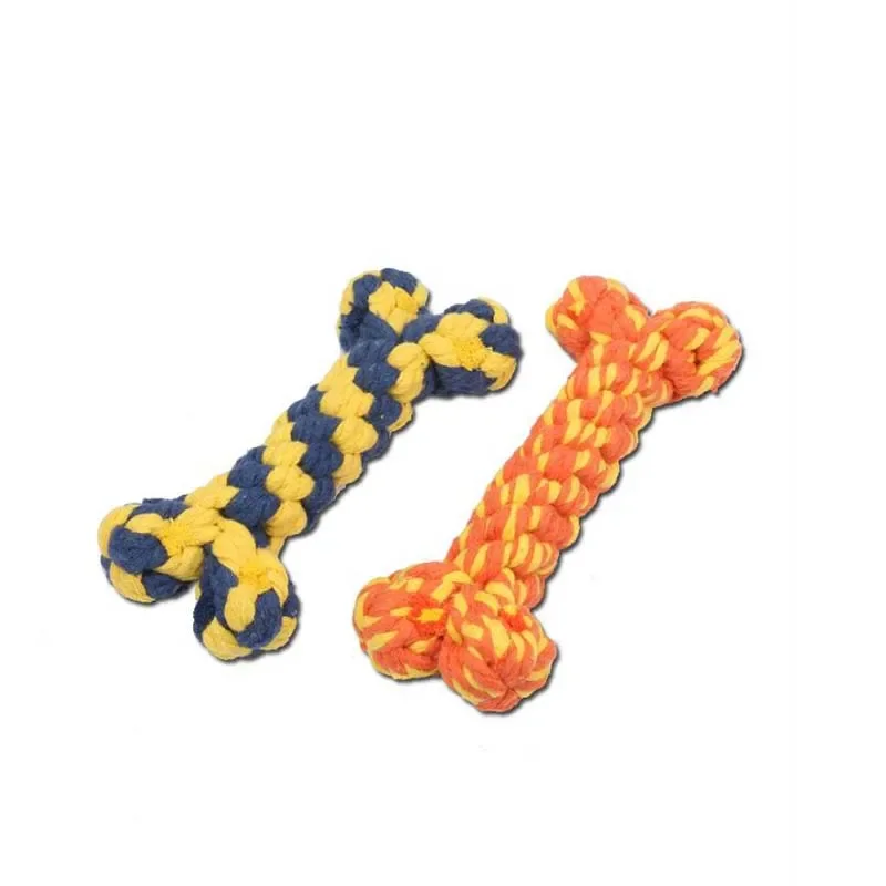 1Pcs Random Color Bone Shaped Pet Cotton Rope Toys Pet Dog Bite Resistant Cotton Rope Braided Toys Pet Molar Teeth Toy
