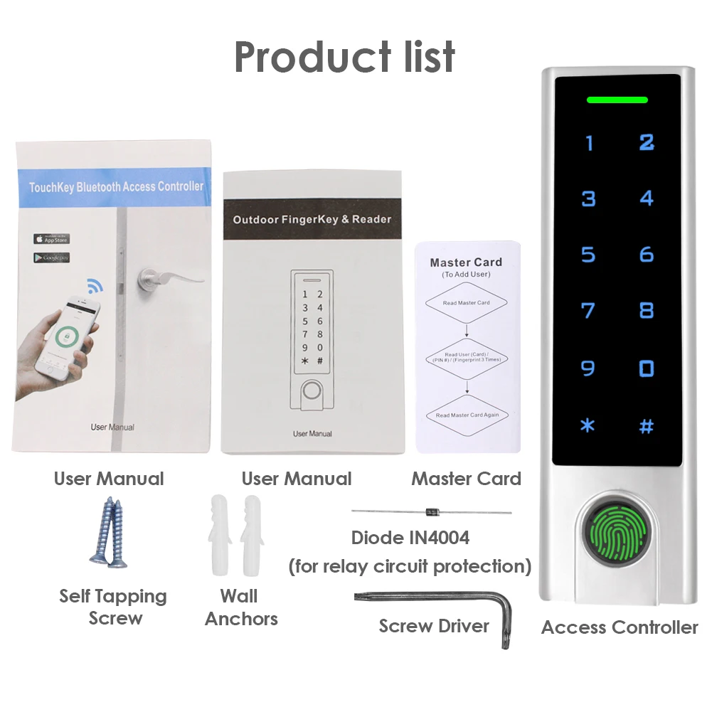 bluetooth Fingerprint TouchKey Access Controller Reader 1000 Users Tuya APP 125khz ID Card Keypad Door Password Access Control