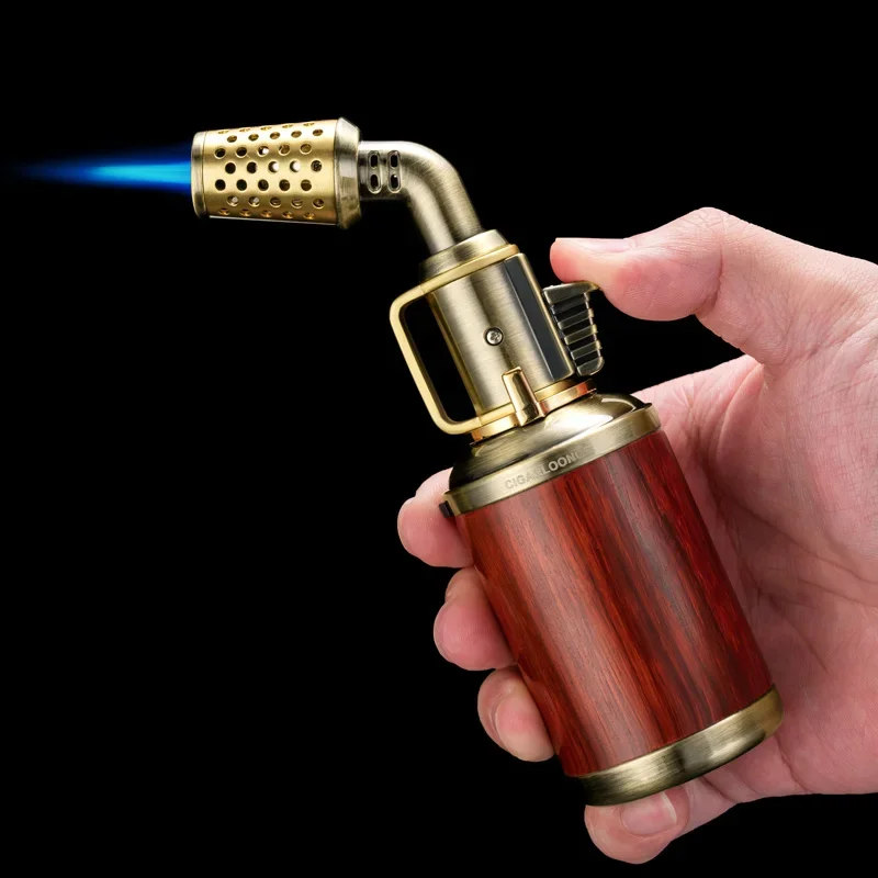 Straight windproof cigarette lighter, vintage torch, dual safety switch design, with gift box and cigarette accessories