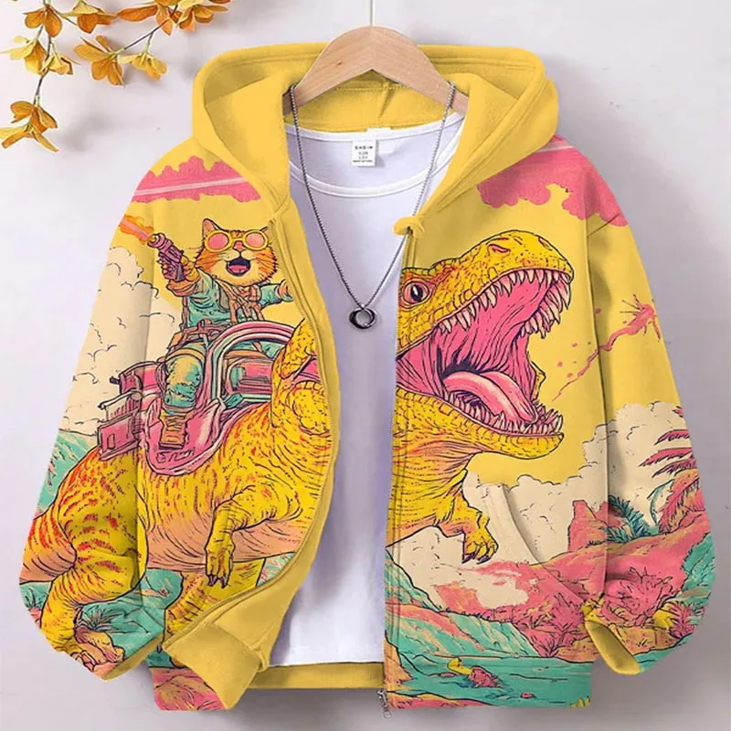 Cartoon Dinosaur Cat 3d Print Hoodie Men Women Fashion Zip Up Hoodies Male Jacket Animal Tracksuit Zipper Clothes Funny Sweats
