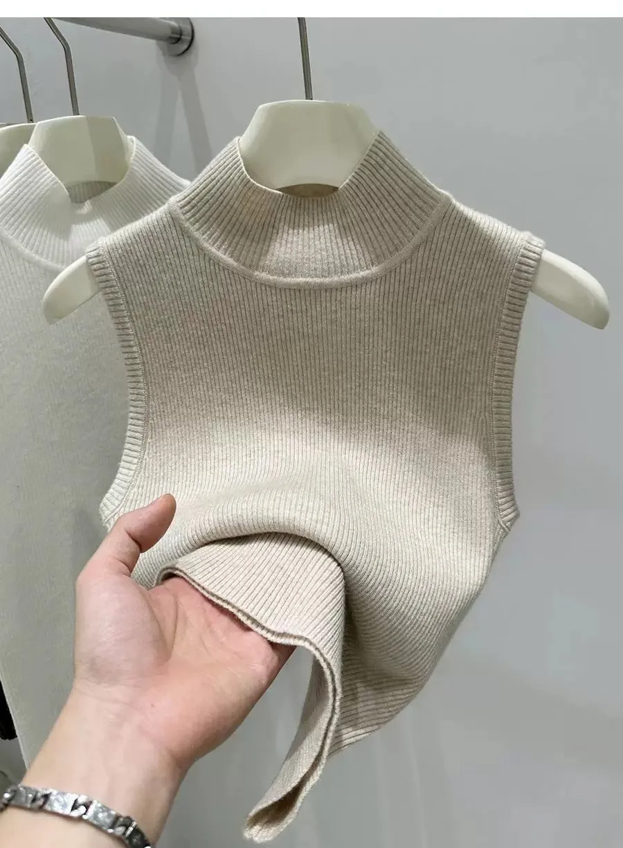 AOSSVIAO 2026 Sommer Neu Mock Neck Ärmellos Damen Strickpullover Slim Fit Basic Sweater Tank Top Vielseitige Innenbekleidung – Detail 1