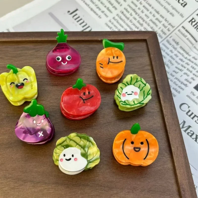 New Cute Cartoon Vegetables Hair Claw Acetate Summer Small Pumpkin Eggplant Crab Hair Clips for Woman Korean Hair Accessories