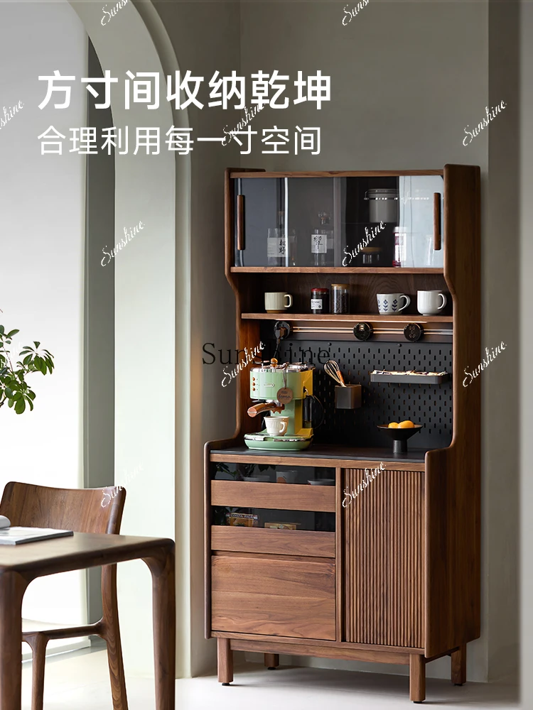 

North American black walnut dining side cabinet solid wood small size bar counter integrated against the wall coffee locker FT