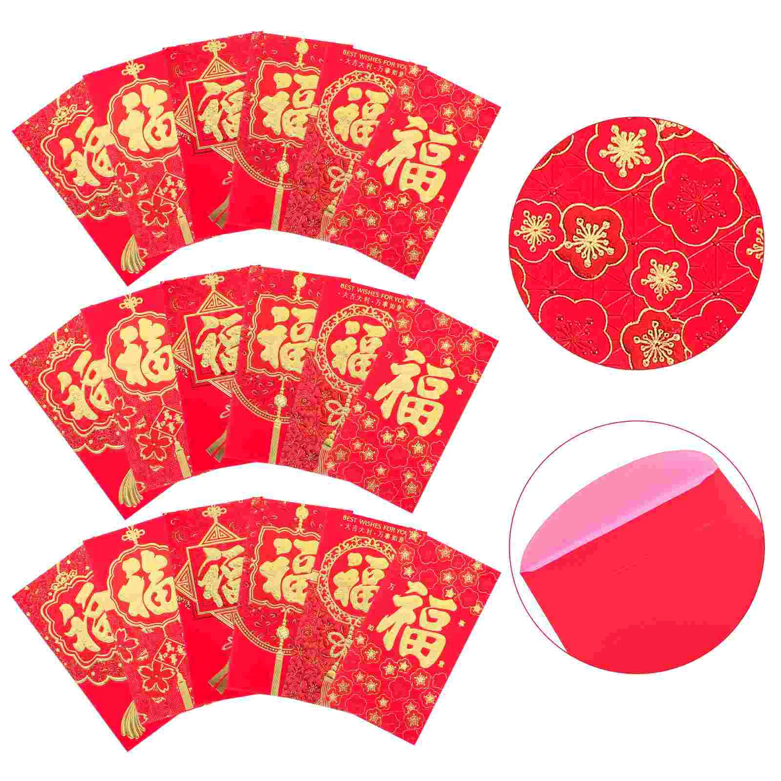 36 Pcs Chinese Red Envelope with Blessing Character New Year Packet Festival Packets Luck Money Bag Cartoon