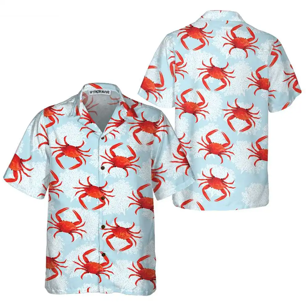 

Novelty Lobster Lemon Hawaiian Shirt For Men Cool Red Crayfish Print Short Sleeve Button Up Beach Shirt Casual Aloha Shirt