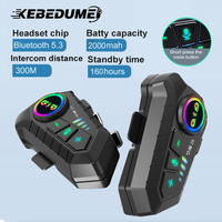 KEBIDUMEI 1/2x Motorcycle Intercom Headset Helmet BT 5.3 For 2 Riders intercommunicator 300M Waterproof Music Sharing Interphone