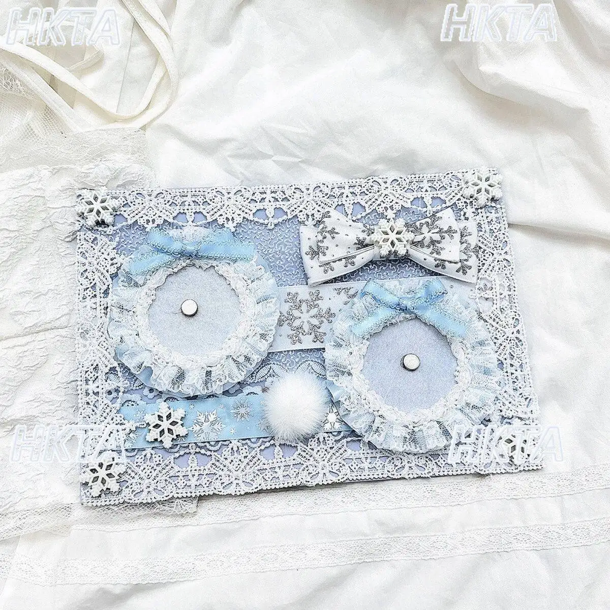 

Japanese Sweet Lolita Lace Splicing Pleated Bow Plate Pain Board Bag Jewelry Ribbon Pain Bag Decorative Bags Women Material Pack