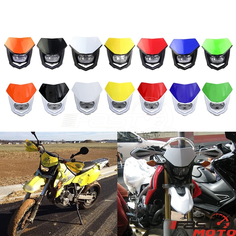 12V LED Headlight Plastic Universal Motorcycle Headlamp For Honda Yamaha Suzuki Kawasaki CRF250F Motocross Enduro Light Off Road