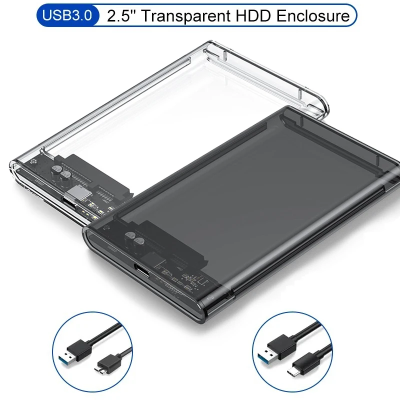 USB3.0 Externes Festplattengehäuse 5 6 Gbit/s 2,5 Zoll Transparentes Festplattengehäuse Festplattengehäuse SATA HDD SSD Aufbewahrungskoffer für Laptop