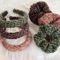 Autumn And Winter New Small Fragrance Tweed Wool Headband Retro Elastic Large Scrunchie Hair Accessories For Woman Girls