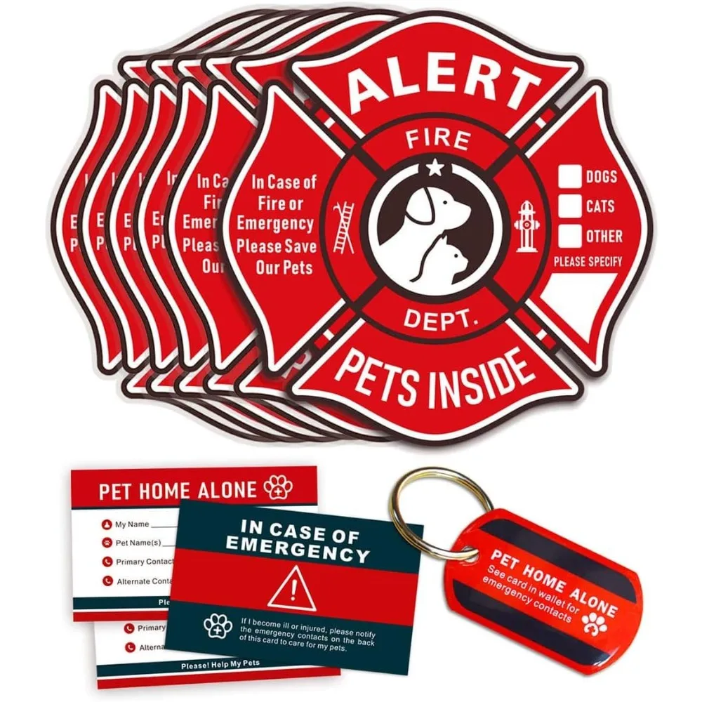 

Pet Alert Stickers Static Cling Window Decals Emergency Pets Rescue Sign (6 Pack) with Bonus: Pet Home Alone Wallet Card & Key T