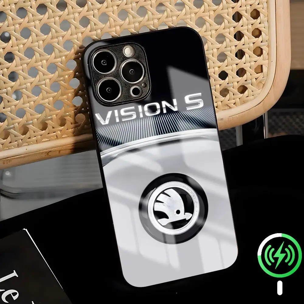 Супердизайнерский чехол Super Design S-SkodasES LOGOS V-Vrs для iPhone 17 Air, 16, 15, 14, 13, 12, 11 Plus, Mini, Pro, Max, стеклянный магнитный чехол