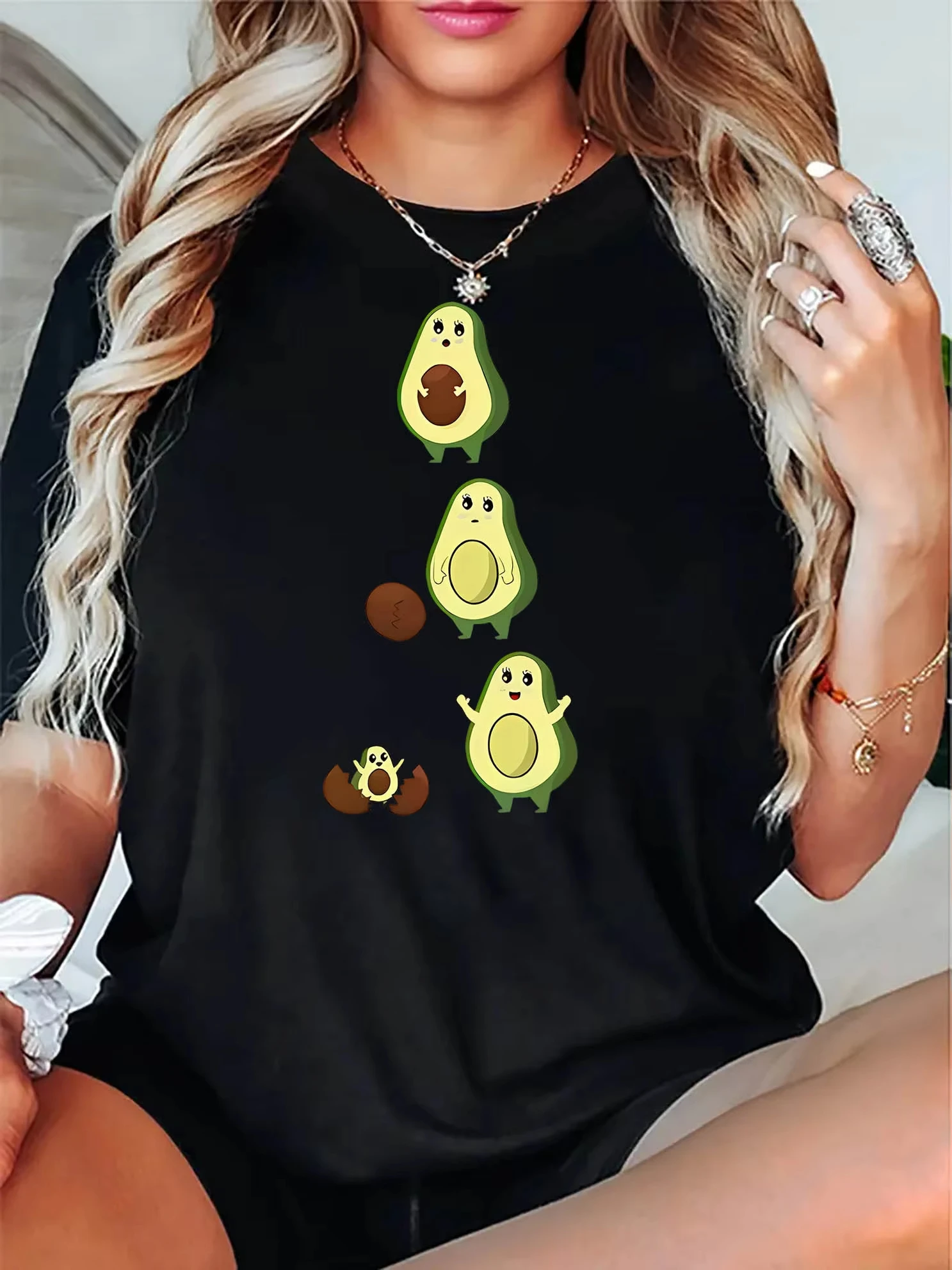 Unisex T‑shirt Cute Avocado Evolution Cartoon Graphic Tee Crew Neck Short Sleeve Funny Fruit Character Casual Fashion Print Top