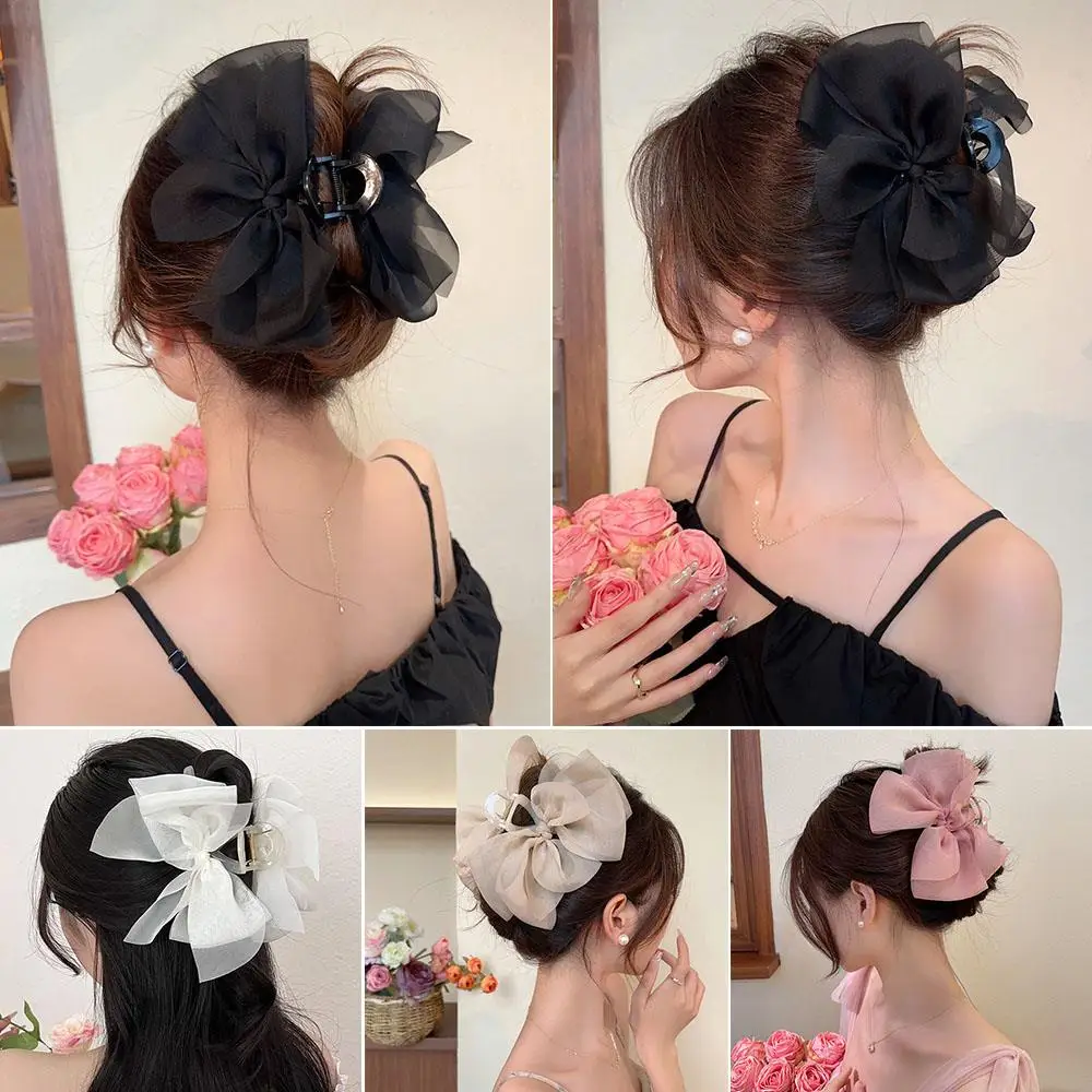 

Зажим для хвоста, сетчатый тюль, большой бант, прозрачная заколка-бабочка, аксессуары для волос, элегантная модная красивая заколка в виде акулы