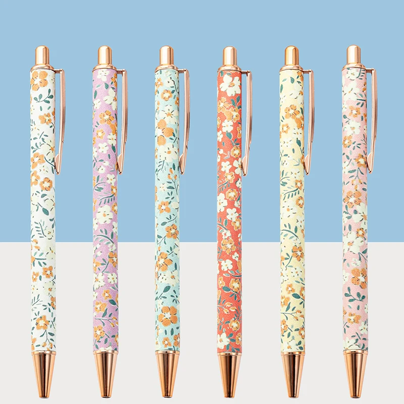 Metal Luxury Ballpoint Pens Kawaii Floral 1.0mm Signature Pens Smooth Writing Gel Pens Holiday Birthday Gifts Office Supplies