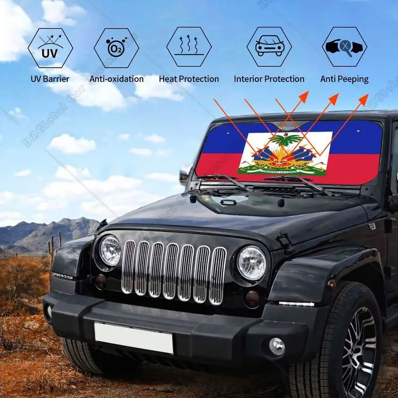 Haiti-Flagge, Windschutzscheiben-Sonnenschutz, Auto-Frontscheibe, Sonnenschutz, Blocker, UV-Visier, einziehbare Kfz-Sonnenschutz für Fahrzeug, SUV